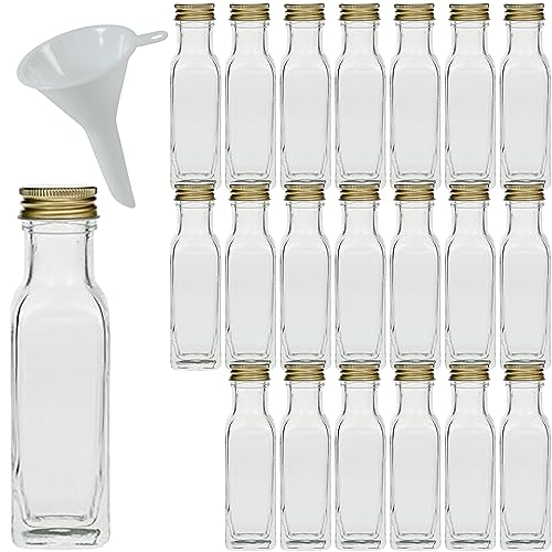Viva-Haushaltswaren Gabriele Hesse e.K. 20 kleine Glasflaschen mit Schraubverschluss 100 ml zum Selbstbefüllen inkl. einem weißen Einfülltrichter Ø 5cm von mikken