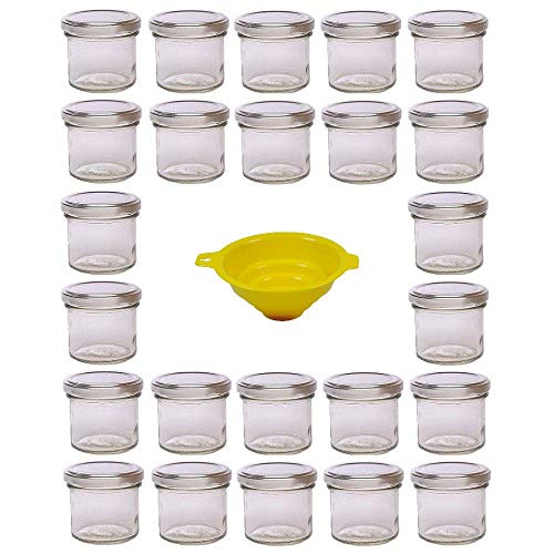 Viva Haushaltswaren - 24 x Marmeladenglas 125 ml mit silberfarbenem Verschluss, runde Sturzgläser als Einmachgläser, Gewürzgläser, Glasdosen etc. verwendbar (inkl. Trichter) von Viva Haushaltswaren