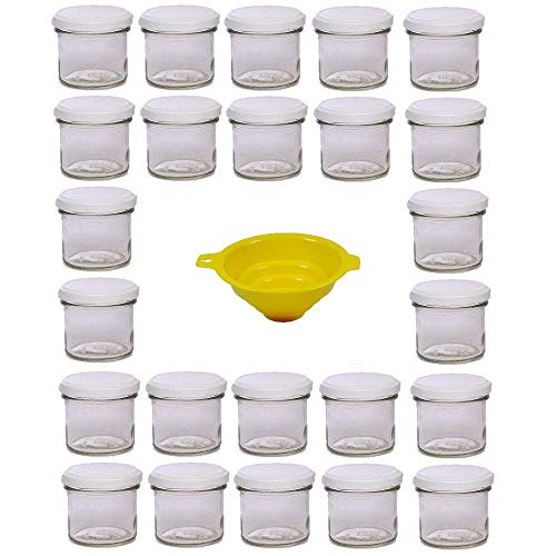 Viva Haushaltswaren - 24 x Marmeladenglas 125 ml mit weißem Verschluss, runde Sturzgläser als Einmachgläser, Gewürzgläser, Glasdosen etc. verwendbar (inkl. Trichter) von Viva Haushaltswaren
