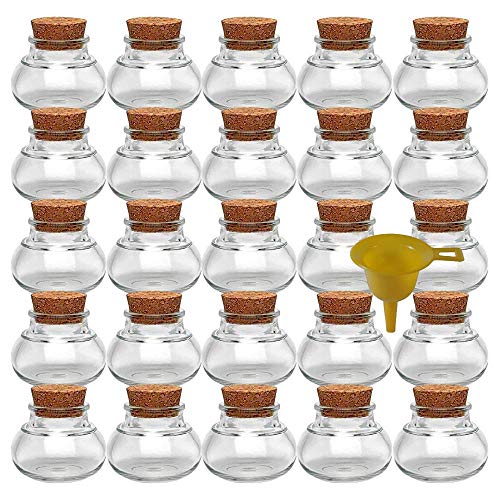 Viva-Haushaltswaren Gabriele Hesse e.K. 25 Mini Korkengläser/Glasdosen 40 ml für Gastgeschenke, Gewürze, etc.- inkl. einem gelben Einfülltrichter von mikken