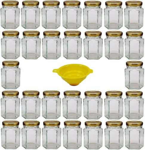 30 kleine Marmeladengläser für 110ml / für Konfitüren, Öle, Salz, Gewürze, etc. - inkl. einem gelben Einfülltrichter von mikken