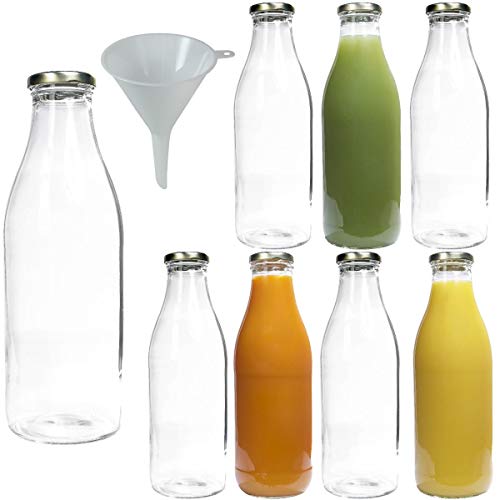 mikken 8 Weithalsflaschen Glasflaschen 1,0 l Saftflaschen Milchflaschen zum befüllen inkl. einem Trichter von mikken