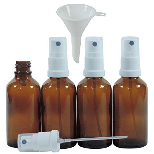 Viva Haushaltswaren - 4 x Apotheker-Sprühflasche 50 ml aus Braunglas, kleine Glasflaschen mit Zerstäubereffekt - Made in Germany & BPA frei (inkl. einem Trichter Ø 5 cm) von Viva Haushaltswaren