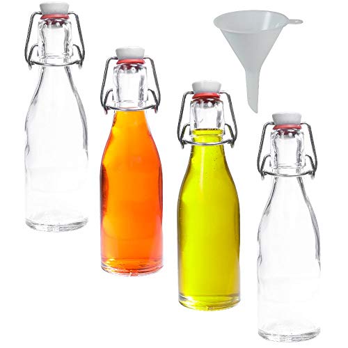 Viva-Haushalzswaren - 4 Glasflaschen mit Bügelverschluss 200 ml zum Selbstbefüllen inkl. einem Einfülltrichter Ø 7 cm von mikken