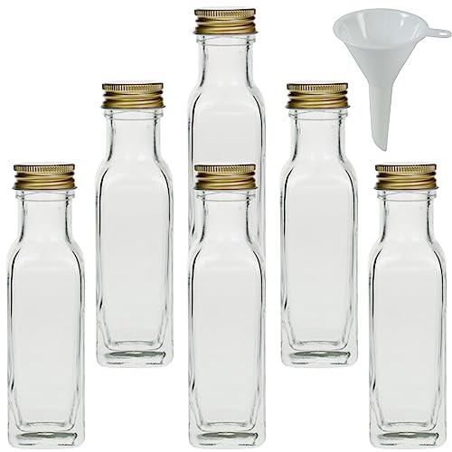 mikken 6 leere Glasflaschen mit Schraubverschluss 100 ml zum selbst befüllen inkl. Trichter von mikken