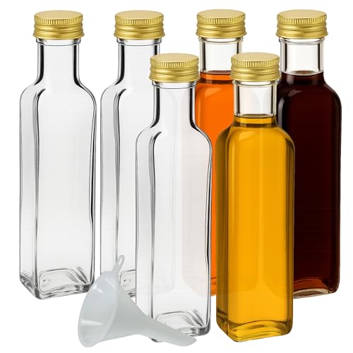 mikken 6 Glasflaschen mit Schraubverschluss 500 ml zum befüllen, inkl. einem Einfülltrichter von mikken