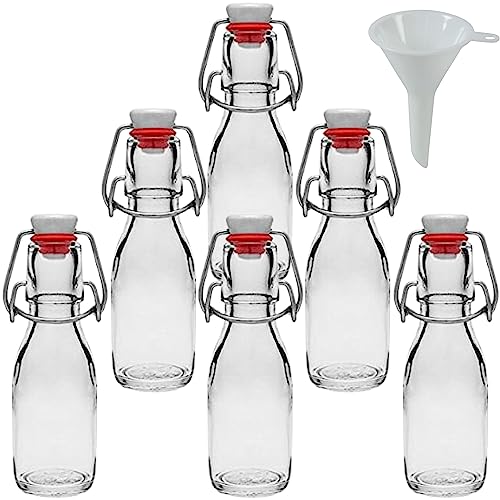 Viva Haushaltswaren - 6 x kleine Glasflasche 100 ml mit Bügelverschluss aus Porzellan zum Befüllen, als kleine Likörflasche & Saftflasche verwendbar (inkl. Trichter Ø 5 cm) von Viva Haushaltswaren