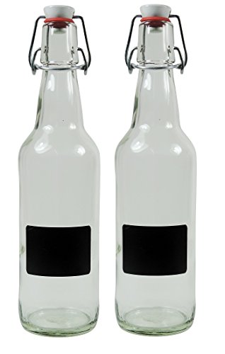 Viva-Haushaltswaren 2 x leere Glasflasche 500 ml mit Bügelverschluss aus Porzellan zum selber befüllen, inkl 2 Beschriftungsetiketten von mikken