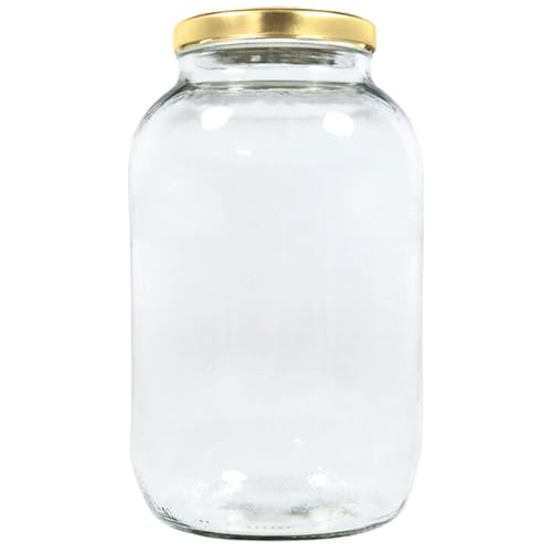 Mikken XL Einmachglas 3400ml mit Schraubverschluss Gold, Vorratsglas Glasdose inkl. Beschriftungsetikett von Viva Haushaltswaren