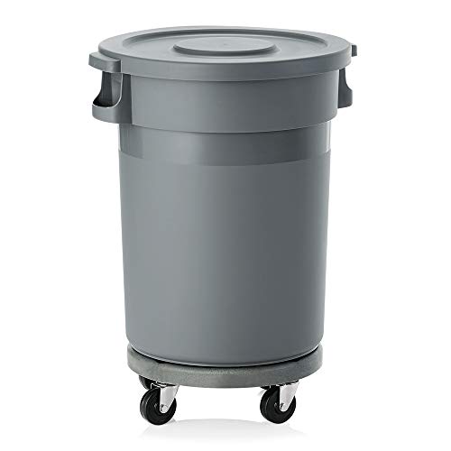 WAS 9219 800 HDPP Kunststoff Abfallbehälter mit Transporttrolley und Flachdeckel, 4 Schwenkbare Rollen ohne Feststeller, 80 L, 49cm Durchmesser, 91cm Höhe von Viva Haushaltswaren