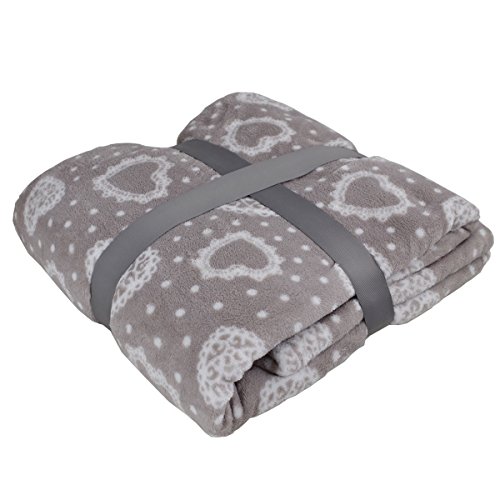 Viva Living Mikrofaserdecke 150x200cm Herzchenmotiv Kuscheldecke Wohndecke Microfaser Decke, Farbe:Taupe von Viva Living