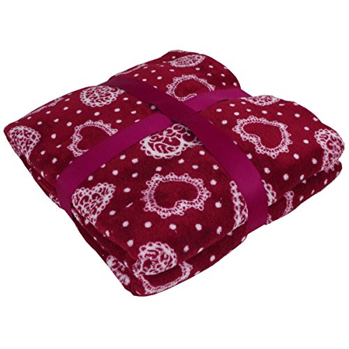 Viva Living Mikrofaserdecke 150x200cm Herzchenmotiv Kuscheldecke Wohndecke Microfaser Decke, Farbe:bordeaux von Viva Living