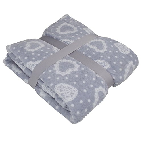 Viva Living Mikrofaserdecke 150x200cm Herzchenmotiv Kuscheldecke Wohndecke Microfaser Decke, Farbe:grau von Viva Living