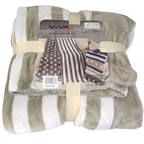 Viva Living Mikrofaserdecke 150x200cm Motiv Streifen Kuscheldecke Wohndecke Microfaser Decke, Farbe:beige von Viva Living