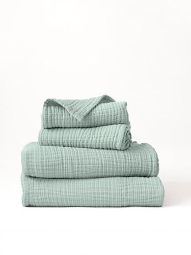 Viva Maison - 4-teiliges Musselin-Handtuch-Set für Badezimmer, luxuriös, 100 % türkische Baumwolle, dünn, weich, schnelltrocknend, fusselfrei, große Größe, Badetuch-Sets (Salbeigrün, 2 Bade- und 2 Viva Maison - 4-teiliges Musselin-Handtuch-Set für Badezimmer, luxuriös, 100 % türkische Baumwolle, dünn, weich, schnelltrocknend, fusselfrei, große Größe, Badetuch-Sets (Salbeigrün, 2 Bade- und 2 von Viva Maison