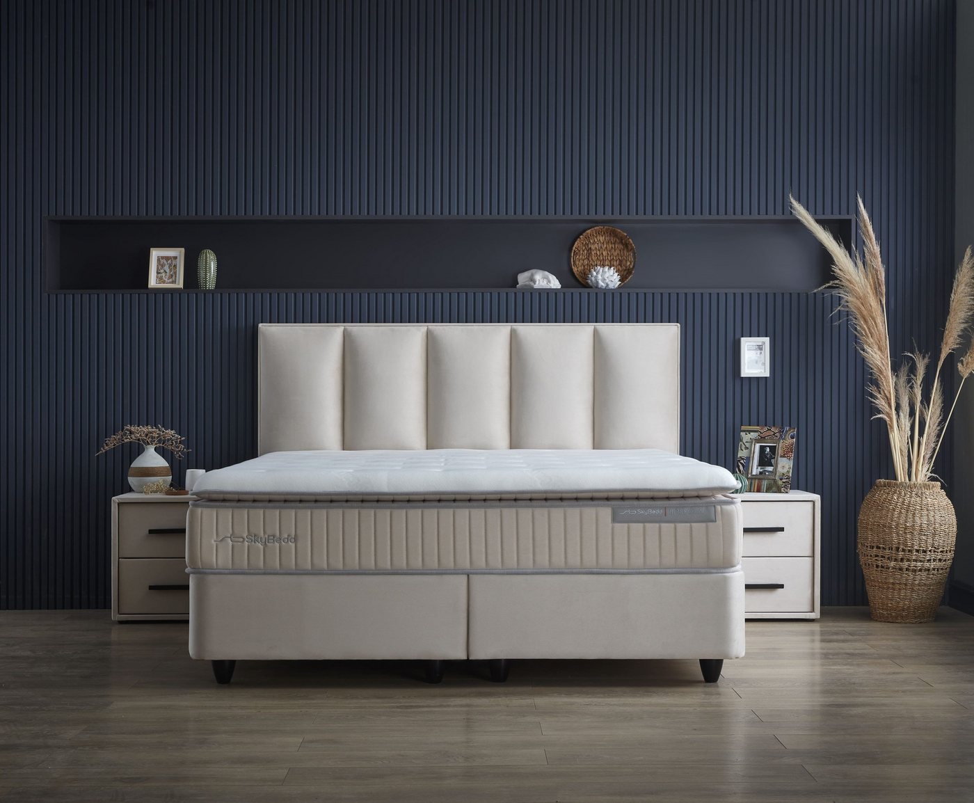 Viva Möbel Boxspringbett BIRDY (120 x 200 cm, 2 x Nachttische, 5-St), Raumsparbett mit Stauraum - mit modernem Design von Viva Möbel