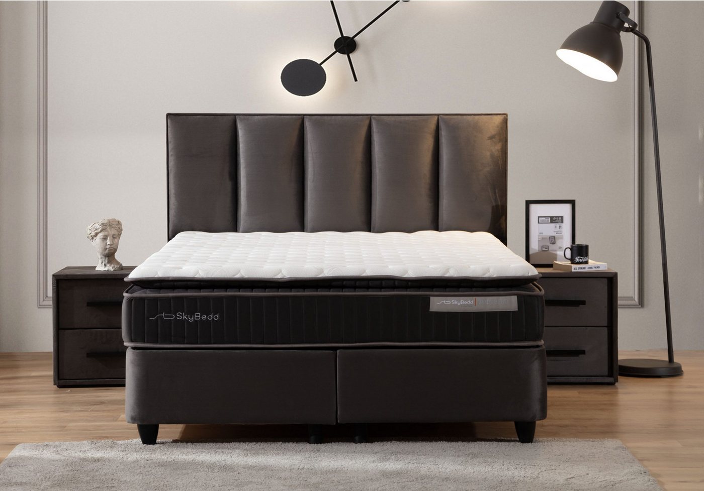 Viva Möbel Boxspringbett BIRDY (160 x 200 cm, ohne Nachttisch, 4-St), Boxspringbett mit Stauraum - mit langlebigen Materialien von Viva Möbel