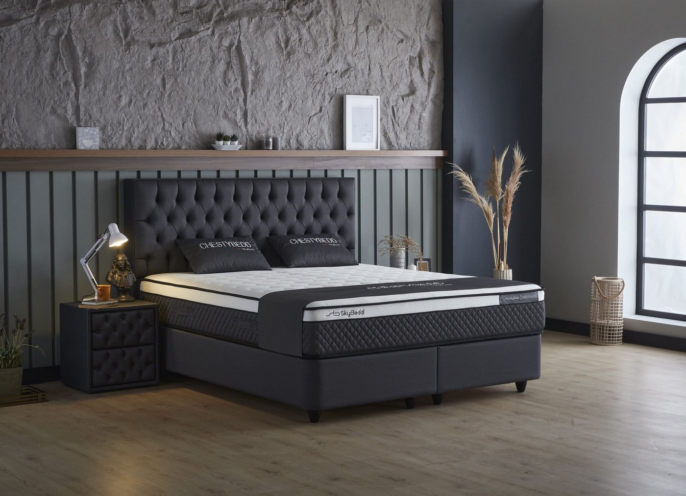 Viva Möbel Boxspringbett CHESTY (160 x 200 cm, 2 x Nachttische, 6-St), Boxspringbett mit Stauraum - mit ergonomischer Unterstützung von Viva Möbel