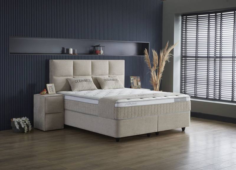 Viva Möbel Boxspringbett OCEAN (90 x 200 cm, 2 x Nachttische, 5-St), Boxspringbett mit Stauraum - mit modernem Design von Viva Möbel