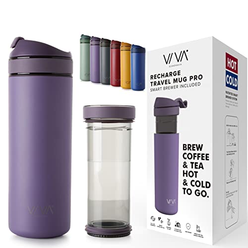 VIVA Scandinavia Kaffeebecher to go, Thermobecher aus Edelstahl doppelwandig isoliert mit Kaffee- und Tee Filter, Premium Trinkflasche 0,46 l mit Deckel, Travel Mug auslaufsicher, purple, von Viva Scandinavia