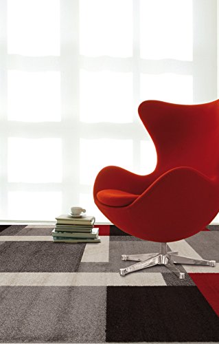 Viva CASA RIQUADRI Teppich, Synthetikfaser, grau/rot, 160 x 230 x 3,68 cm von Viva