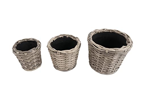 Viva Rattan Pflanztöpfe 3er Set Blumentopf rund Blumenkübel von Viva