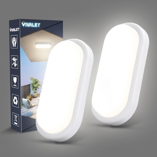 VivaLet 2 Stück LED Kellerlampe 18W 1800LM Deckenleuchte, IP54 Feuchtraumleuchte Wandleuchte, 4000K Neutralweiß Ovalleuchte Wandlampe Deckenlampe für Treppe Keller Flur Garten Badzimmer Garage von VivaLet