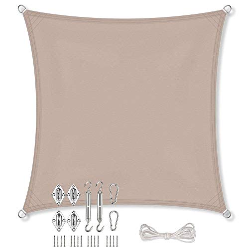 Vivanutria aguasol Sonnensegel Quadrat 3 x 3 m + GRATIS (!) Befestigungsmaterial | Farbe Taupe | für Garten, Balkon & Terrasse | Sonnenschutz | Wetterschutz | wasserabweisend | PES | Polyester von Vivanutria