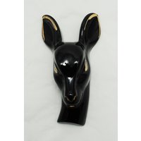 Schwarz Und Gold Hirschkopf Wandtasche Vase von VivaVivaVintage