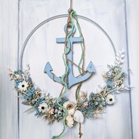 Blau Weißer Trockenblumenloop Mit Anker Türkranz Trockenblumenring Trockenblumenkranz Trockenblumendeko Türdeko Wanddeko Geschenkidee von VivalafloraDE