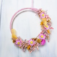 Rosa Gelb Trockenblumenloop Türkranz Trockenblumenring Trockenblumenkranz Trockenblumendeko Boho Strohblumen Türdeko Wanddeko Geschenkidee von VivalafloraDE