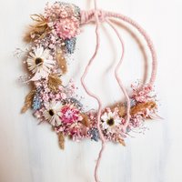 Rosa Weißer Trockenblumenloop Türkranz Trockenblumenring Trockenblumenkranz Trockenblumendeko Boho Strohblumen Türdeko Wanddeko Geschenkidee von VivalafloraDE