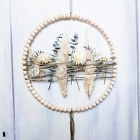 Weiß Natur Trockenblumenloop Mit Perlen Türkranz Trockenblumenring Trockenblumenkranz Trockenblumendeko Strohblumen Wanddeko Geschenkidee von VivalafloraDE