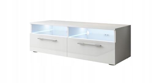 Bonn Waschtisch TV Design Weiß Matt mit Weiß glänzend. Die LED-Beleuchtung blau von Vivaldi