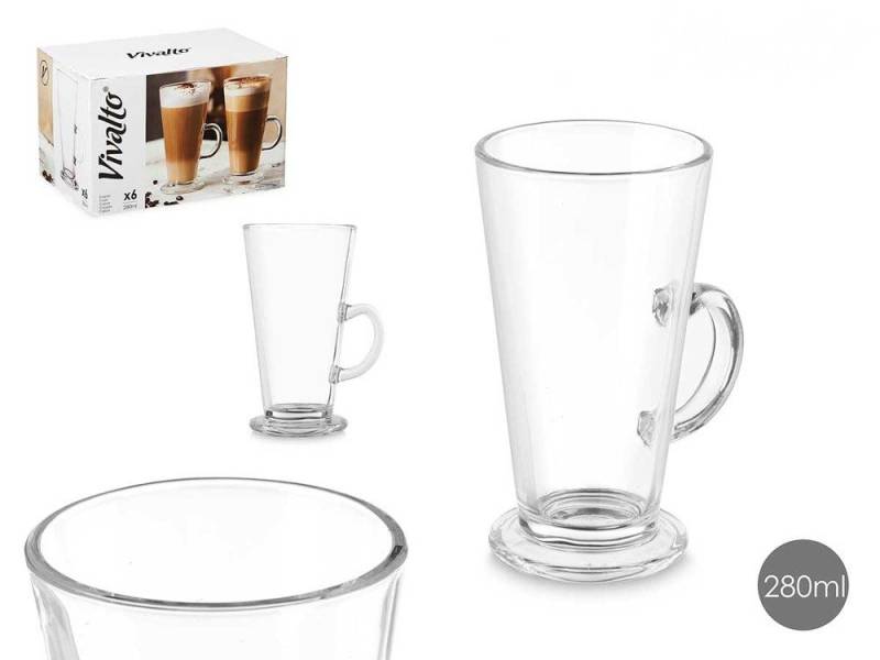 Vivalto Latte-Macchiato-Tasse 6 Latte Macchiato Gläser 280ml mit Henkel Kaffeegläser Teeggläser Kaff, Glas von Vivalto