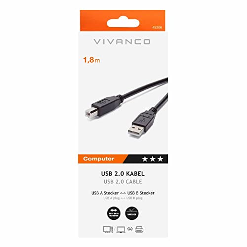 Vivanco USB 2.0 kompatibles Kabel, USB A Stecker <-> USB B Stecker 1.8 m von Vivanco