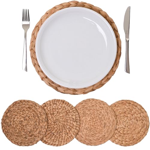 4er Set Tischset Platzset Tischuntersetzer Set Wasserhyazinthe Ilana Ø30 cm, Natur von Vivanno