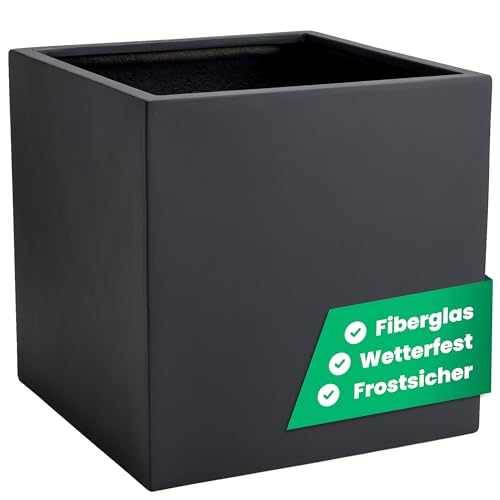 VIVANNO Pflanzkübel Fiberglas Block Frostsicher - 50x50x50 cm - Anthrazit Matt - Blumenkübel Quadratisch für Draußen und Drinnen von VIVANNO