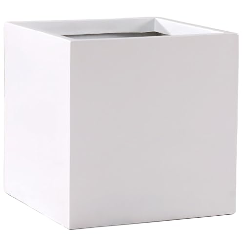 Vivanno Pflanzkübel Fiberglas Block Frostsicher - 40x40x40 cm - Weiß Matt - Blumenkübel Quadratisch für Draußen und Drinnen von Vivanno