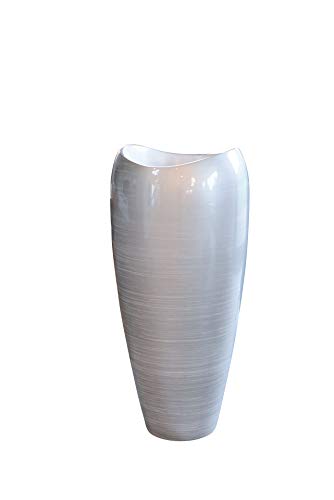 Vivanno Pflanzkübel Pflanzgefäß Bodenvase exklusiv Deluxe Silber Weiß Hochglanz 100 x 45 cm von Vivanno