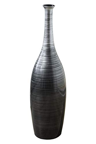 Vase Deko Bodenvase Dekoration Fiberglas Delgada, Schwarz Silber 34 x 15 cm von Vivanno