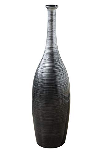 Vase Deko Bodenvase Dekoration Fiberglas Delgada, Schwarz Silber 65 x 18 cm von Vivanno