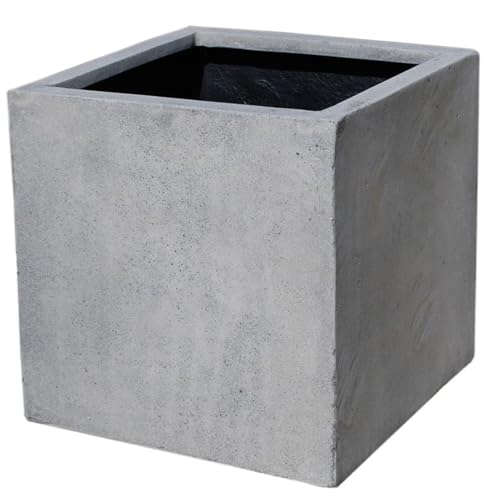 Vivanno Pflanzkübel Fiberglas Block Frostsicher - 40x40x40 cm - Beton-Design Grau - Blumenkübel Quadratisch für Draußen und Drinnen von Vivanno