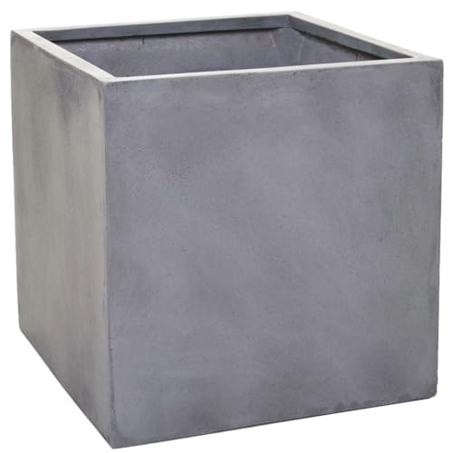 Vivanno Pflanzkübel Fiberglas Block Frostsicher - 45x45x45 cm - Beton-Design Grau - Blumenkübel Quadratisch für Draußen und Drinnen von Vivanno