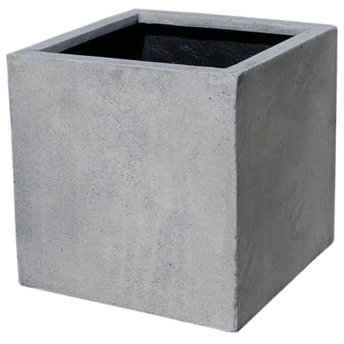 Vivanno Pflanzkübel Fiberglas Block Frostsicher - 50x50x50 cm - Beton-Design Grau - Blumenkübel Quadratisch für Draußen und Drinnen von Vivanno