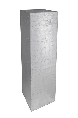 VIVANNO Podest Deko-Säule Stele Blumenständer Fiberglas Silber Hochglanz 30x30x100 von VIVANNO
