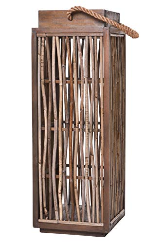 Windlicht-Säule Kerzenhalter Laterne Rattan VELAS rund Braun Grau (80x28) von Vivanno