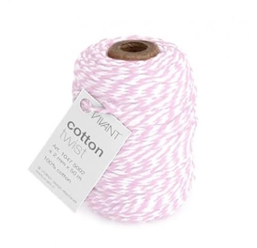 VIVANT Kordel, Baumwolle, gedreht, rosa/weiss, 50 m, 2 mm von Vivant