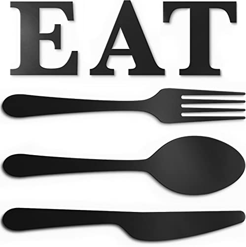 Vivegate Eat Schild für Küche - 4 Stück 45,7 x 17,8 cm große Eat Spoon Gabel und Messer Dekor Speisekammer Bauernhaus Kunst Schwarz Metall Wandkunst Hängeschilder von Vivegate