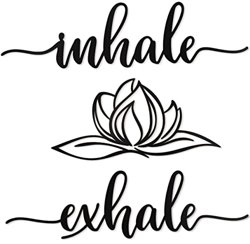 Vivegate Home Inhale Exhale Lotus Blume Metall Wanddekoration – 45,7 x 45,7 cm, schwarz, moderner Abstand, Ausatmen, Lotusblume, Metall-Wandschilder zum Aufhängen von Raumregal-Dekoration von Vivegate
